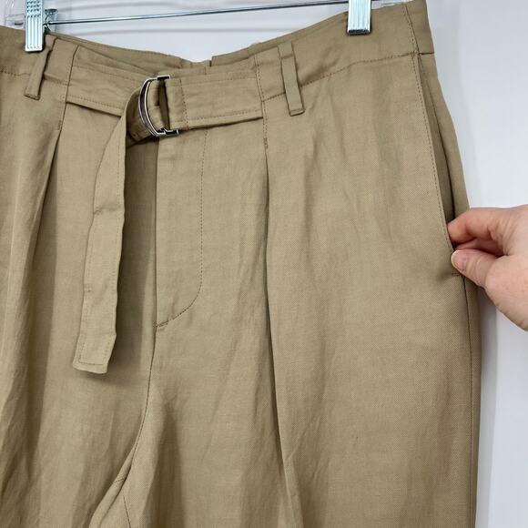 Zara Studio Collection Linen Blend Trouser Pant Womens 30 Tan Pleated High Waist - Picture 4 of 13